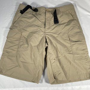 Eddie Bauer Cargo Flat Front Hiking Camping Shorts Nylon Belted Tan 35
